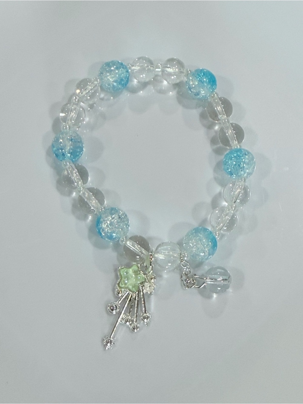 Crystal Charm Stretch Bracelet in Light Blue and Clear